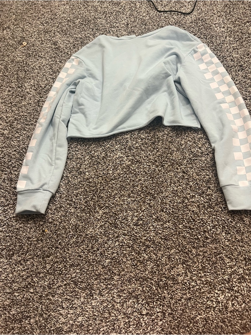Amazon Kids Light Blue Cropped Sweatshirt with White Checker Sleeves